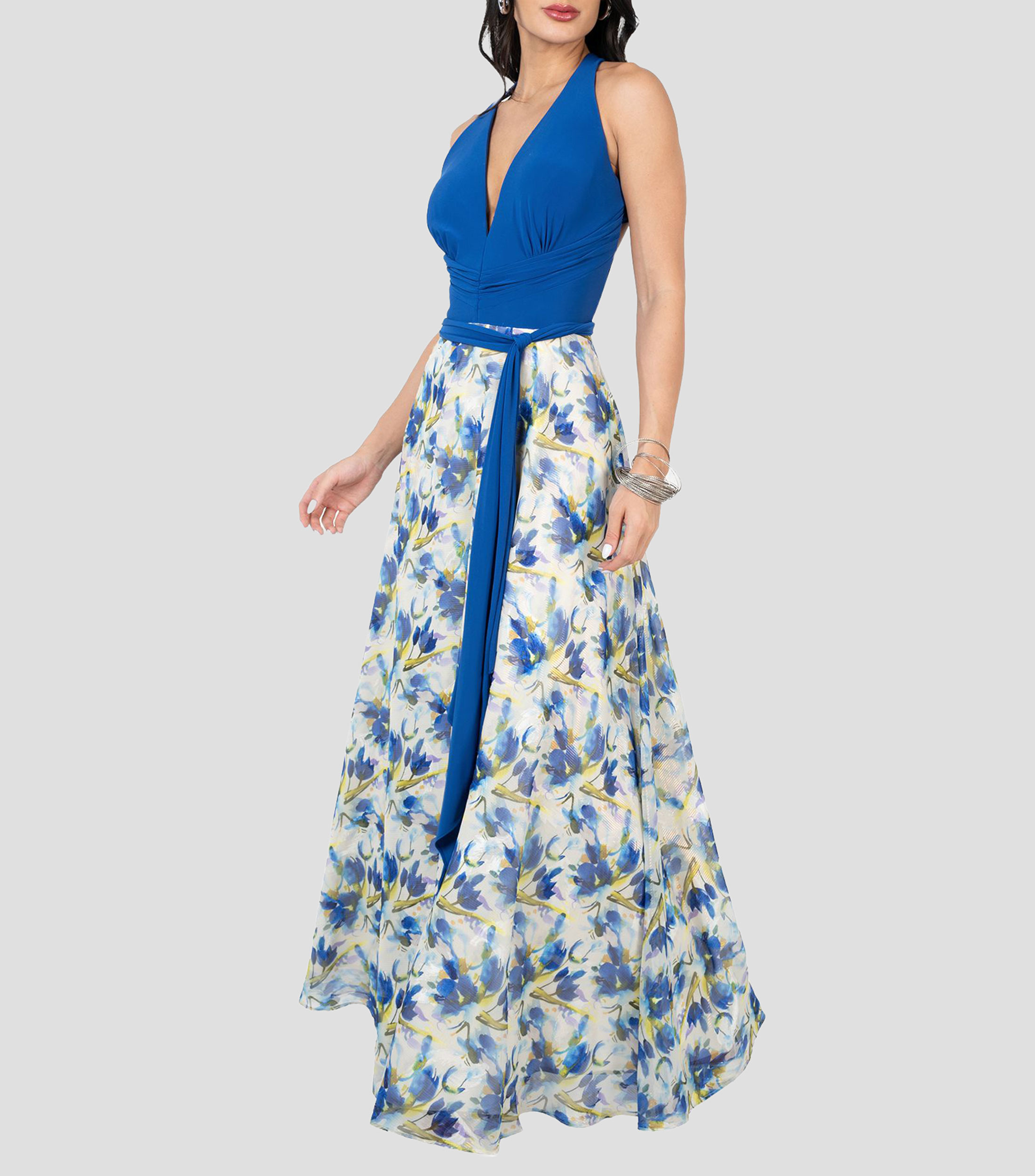 Vestido de fiesta largo estampado floral Mujer
